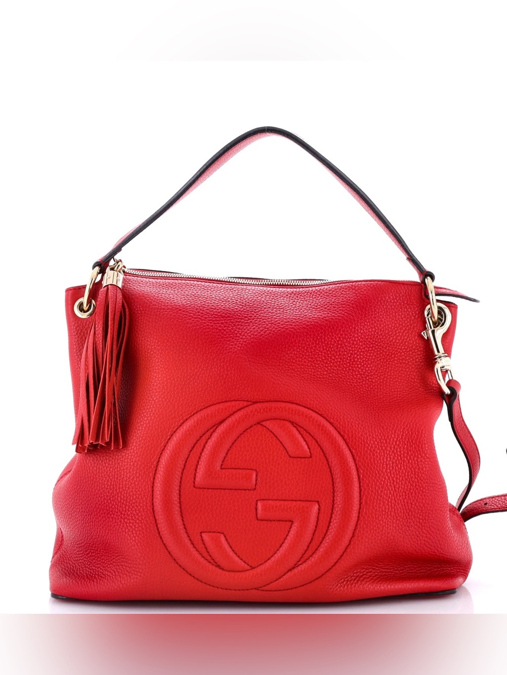 Gucci Soho Red Pebbled Leather Shoulder Crossbody Hobo Bag NWOT